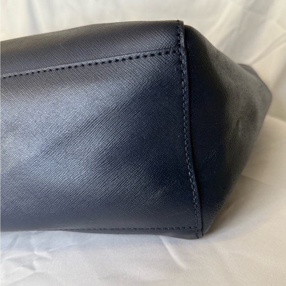 Tory Burch Navy Blue Saffiano Leather Tote Bag Gold Hardware Large Purse - Picture 3 of 8